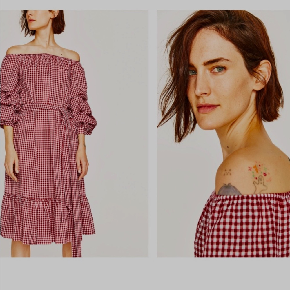 ZARA Off the Shoulder Gingham Print Dress Never worn with original tags